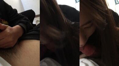 Korean college girl gives her boyfriend a blowjob