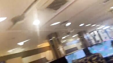 巨乳の黒シルク痴女がネットカフェでおっぱいを露出