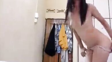 Poor breasts and eyes girl seduces selfie