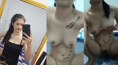 巨乳タトゥー美女が裸でおっぱいを掴む