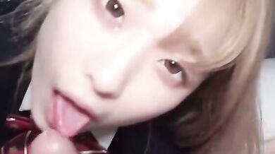 Japanese school girl in school uniform blowjob sex