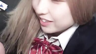 Japanese school girl in school uniform blowjob sex