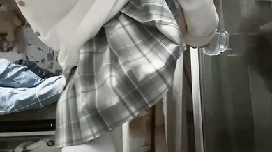 Crystal Dildo Riding and Doggy Style Masturbation by a JK Girl