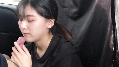 Slim College Girl with Perfect Breasts Gives a Handjob and Blowjob