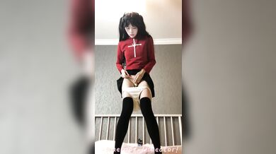 ⚫️⚫️The latest otaku goddess, internet celebrity, top-notch beautiful girl COSER {Tosaka Rin}, mirror reflection fake dick vibrator masturbation scene is very ecstatic