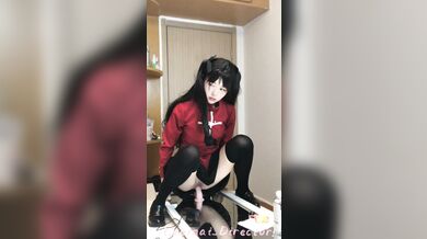 ⚫️⚫️The latest otaku goddess, internet celebrity, top-notch beautiful girl COSER {Tosaka Rin}, mirror reflection fake dick vibrator masturbation scene is very ecstatic