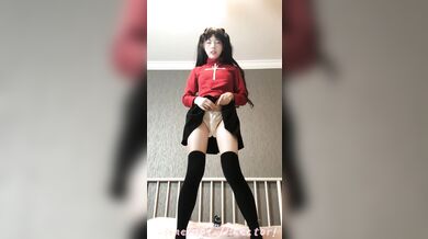 ⚫️⚫️The latest otaku goddess, internet celebrity, top-notch beautiful girl COSER {Tosaka Rin}, mirror reflection fake dick vibrator masturbation scene is very ecstatic