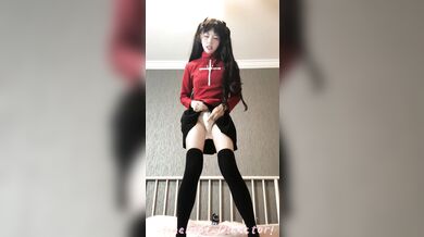 ⚫️⚫️The latest otaku goddess, internet celebrity, top-notch beautiful girl COSER {Tosaka Rin}, mirror reflection fake dick vibrator masturbation scene is very ecstatic