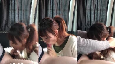 [ロングヘア]貧乳ポニーテール専門学生の車内フェラ