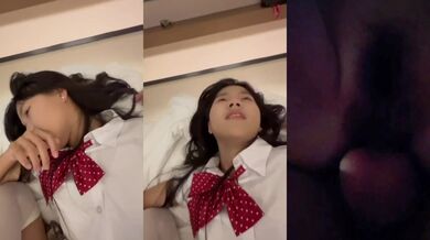 露出制服のJK少女『馬丹妮』、清楚で素直な反面、ホテルで本性を解放。新調のJK制服姿でフェラチオとセックス、美少女の美貌も健在