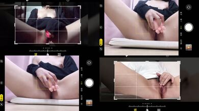 ショートカットの女性が床でバイブレーターを使い自慰行為