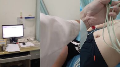 Nữ sinh trung học cơ sở đang đo điện tâm đồ