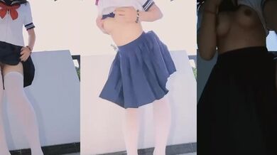 JK少女陽台震動棒自慰