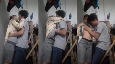 Couple Making Out in Storage Room