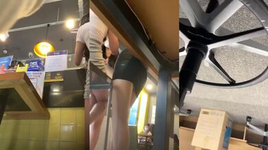 Upskirt in cafe of 3 sg teens