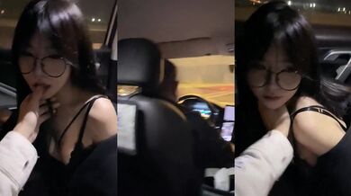 Training sexy lingerie girl to be horny in the car