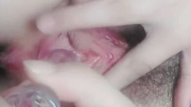 水晶棒自慰插出白醬