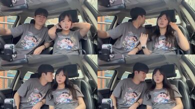 車の中でイチャイチャする可愛い女の子のコントラスト