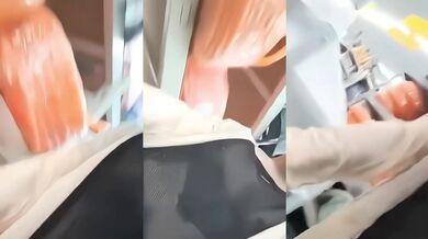 透け透けの下着でスーパーマーケットで買い物