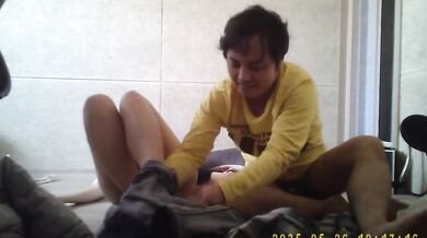 Korean fat guy and his female secretary have sex at home and take selfies