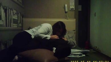 Korean fat guy and female secretary have sex in private room and take selfies
