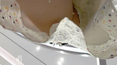 Sweet shopping with boyfriend, loose long skirt schoolgirl yellow translucent cute underwear CD saw no bra half of the big breasts