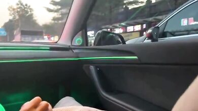 Tesla owner waits for green light to have oral sex