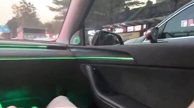 Tesla owner waits for green light to have oral sex