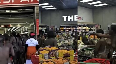 未婚のアフリカ人女性がスーパーマーケットで裸で買い物に行く