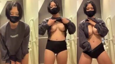 Bitch stripping and masturbating in toilet 1